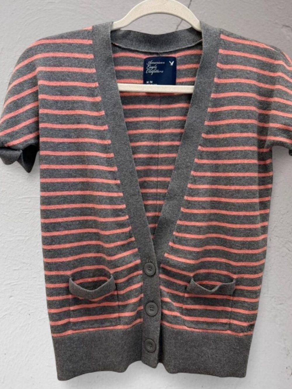 Vintage Y2K American Eagle Outfitters Academia Striped Short-Sleeve Cardigan